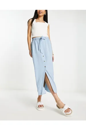 ASOS Button through midi skirt with tie waist in