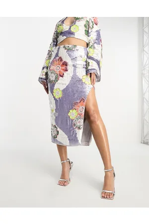 ASOS Floral embellished and sequin midi skirt co-ord with split in lilac