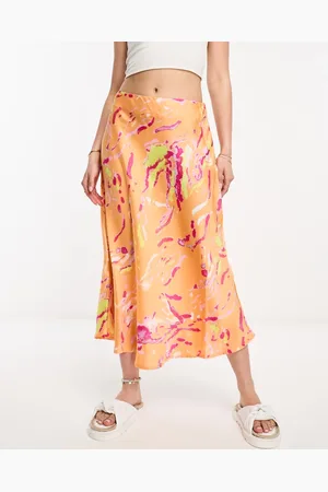 VERO MODA Satin midi skirt in abstract print