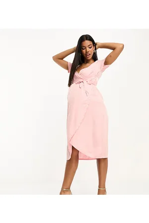 Mama;licious Mamalicious Maternity satin wrap midi dress in dusty