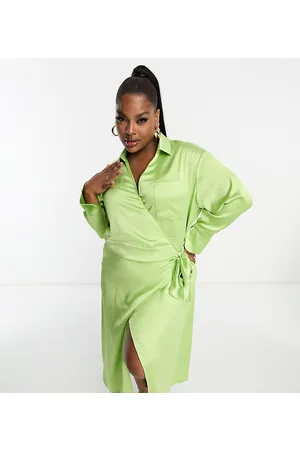 Pretty Lavish Wrap shirt midaxi dress in apple