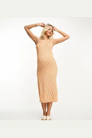 Mama;licious Mamalicious Maternity one shoulder jersey midi dress in textured orange
