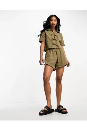 Noisy May Ruffle trim shorts co-ord in khaki