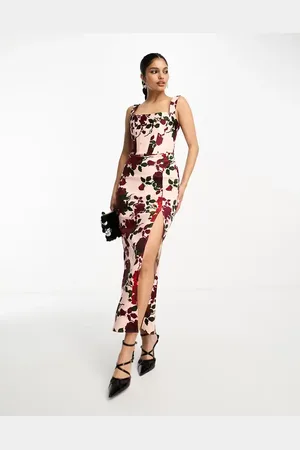 True Violet Corset midi dress in rose print
