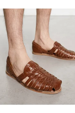 ASOS Woven sandals in tan leather