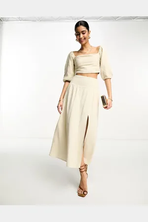 Pretty Lavish Ruched maxi skirt co-ord in stone