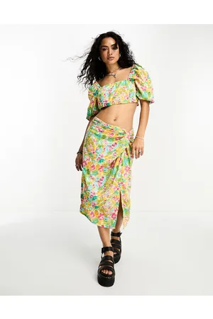 ONLY Knot front sarong midi skirt co-ord in floral