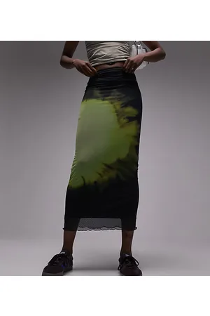 Topshop Mesh blurred space printed picot trim midi skirt in
