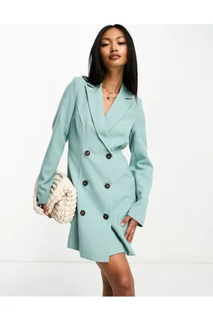 In The Style Tailored double breasted blazer dress in turquoise