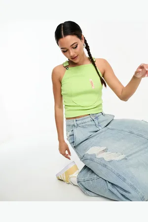 Basic Pleasure Mode Dungaree detail tank top in lime