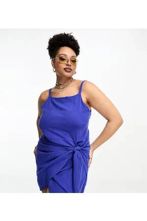 ONLY Linen blend wrap mini dress in royal