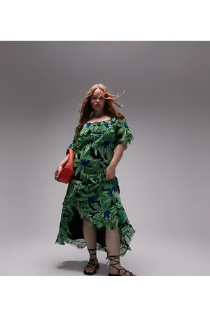 Topshop Lace up back occasion midi dress with raw seams in floral print