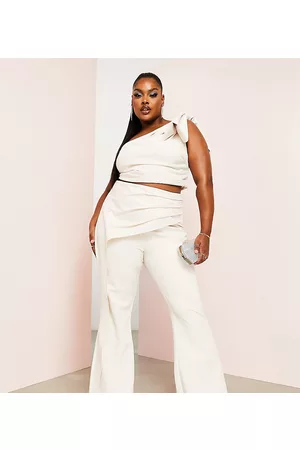 ASOS Curve co-ord kickflare trouser with drape detail in ivory