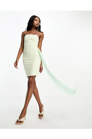 Vesper Bandeau mini dress with drape detail in sage