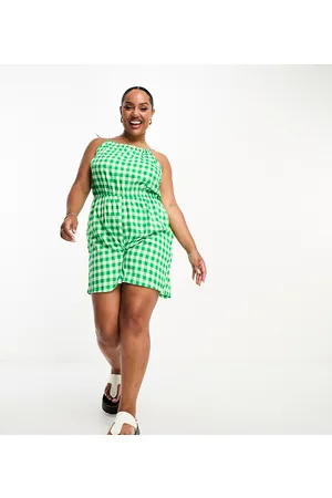 Pieces® Pieces Curve exclusive tie sleeve playsuit in gingham