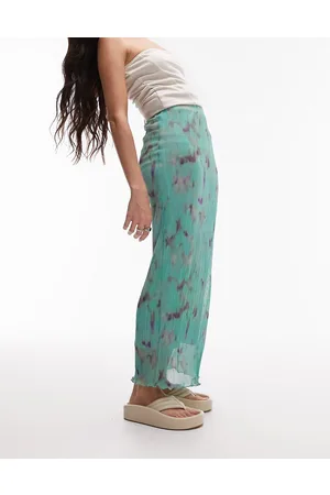 Topshop Plisse tiedye print midi skirt in