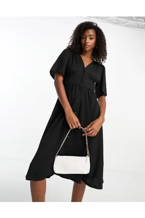 VERO MODA Button front midi dress with flutter sleeves in