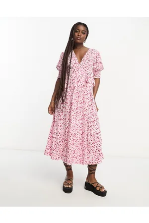 Influence Wrap front midi dress in floral print