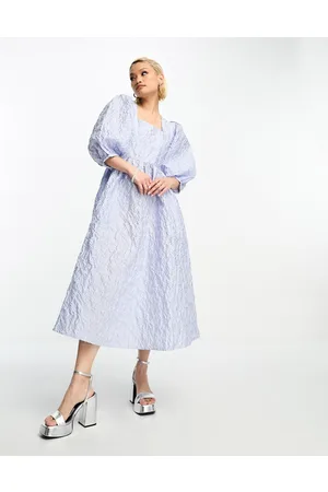 SELECTED Femme textured jacquard midi dress with square neck in