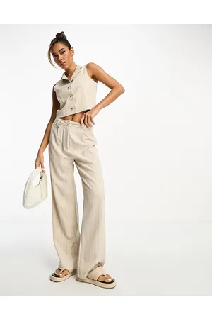 Miss Selfridge Co-ord tailored wide leg trouser in taupe pinstripe
