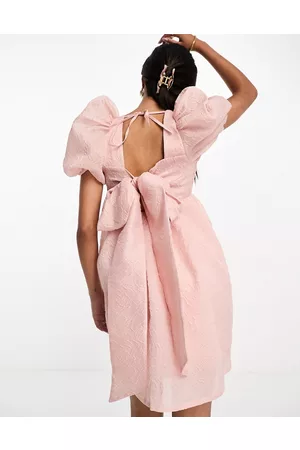 Style Cheat Puff sleeve jacquard mini dress in blush