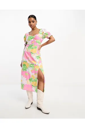 Miss Selfridge Sweetheart ruched midi dress in retro floral