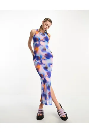 Noisy May Mesh maxi dress with side slit in multi tie dye