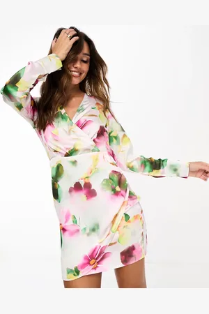 VILA Satin collard mini dress in floral print