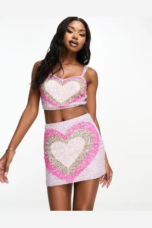 Lace & Beads Embellished heart crop top co-ord in lilac