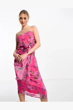 HOPE & IVY Bandeau drape midi dress in bright floral