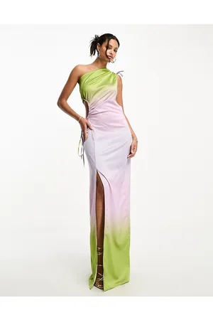 Style Cheat One shoulder satin midaxi dress in ombre