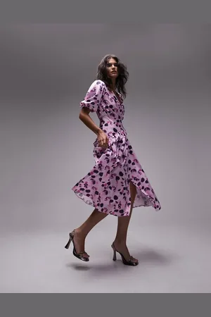 Topshop Floral midi wrap occasion dress in floral print