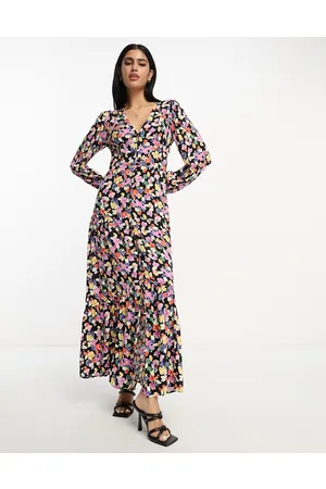 VILA Tiered button front maxi dress in floral print