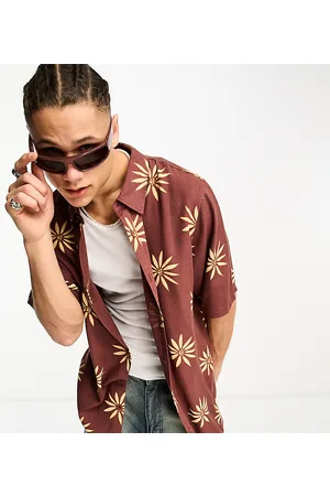 COLLUSION Festival linen blend flower print short sleeve shirt in
