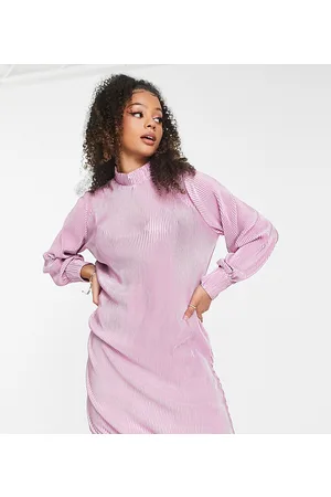 NaaNaa Plisse long sleeve smock dress in dusky mauve