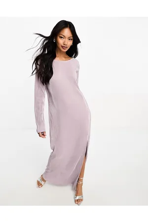 Y.A.S Y.A.S Bridesmaid plisse long sleeved maxi dress with split in lavender