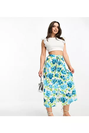 Miss Selfridge Petite ruched front midi skirt in oversized rose