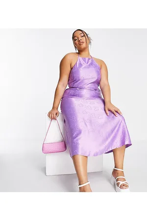 COLLUSION PLUS halterneck floral jacquard satin midi dress in