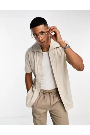Harry Brown Long sleeve revere collar shirt in ecru