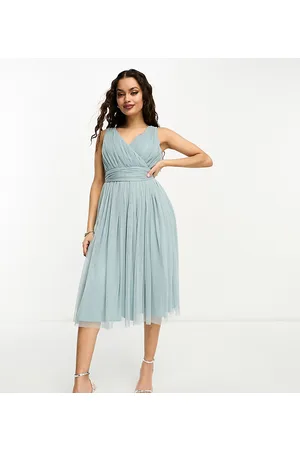 Beauut Petite Bridal midi tulle with bow back in misty