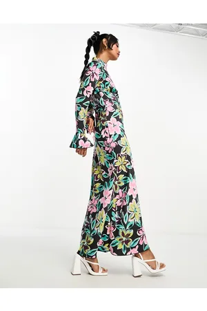 VILA Floral high neck maxi dress with cuff detail