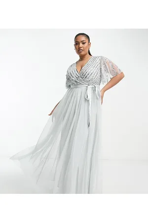 Maya Deluxe Maya Bridesmaid Plus stripe sequin maxi dress in pale