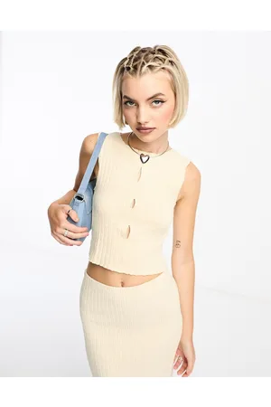 COLLUSION Chunky rib vest with cut out in beige