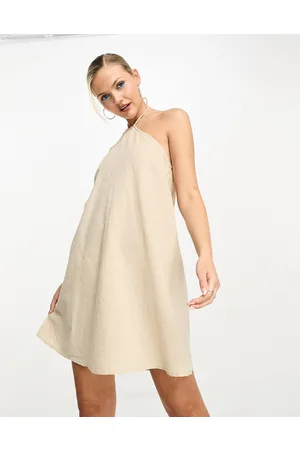 Noisy May Linen halter neck mini dress in cream