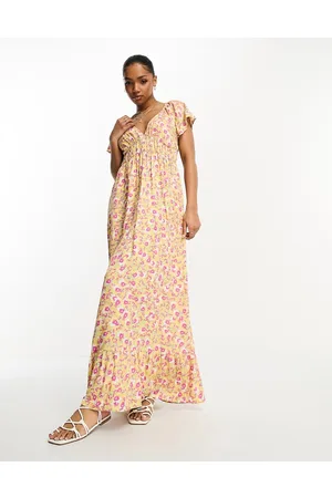 Monki Shirred waist maxi dress in floral print