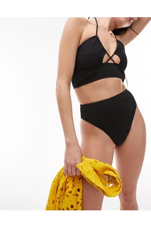 Topshop High waist high leg rib bikini bottom in