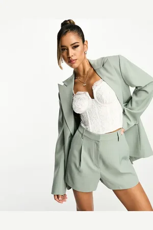 NA-KD X Stephsa co-ord highwaisted longline tailored shorts in slate