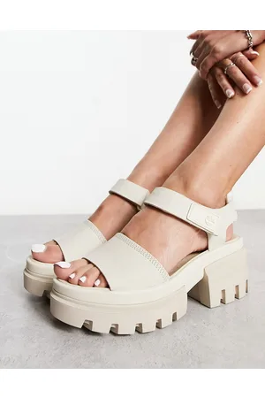 Timberland Everleigh ankle strap sandals in natural off nubuck leather