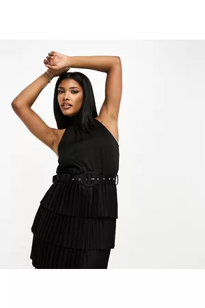 In The Style Exclusive sleeveless pleated belted mini blazer dress in