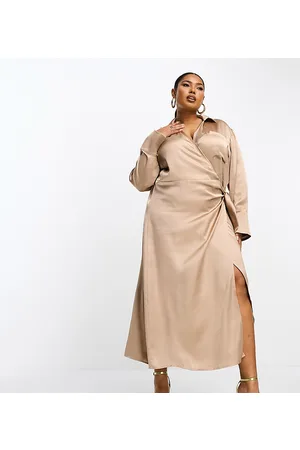 Pretty Lavish Tie waist shirt maxi dress in mocha